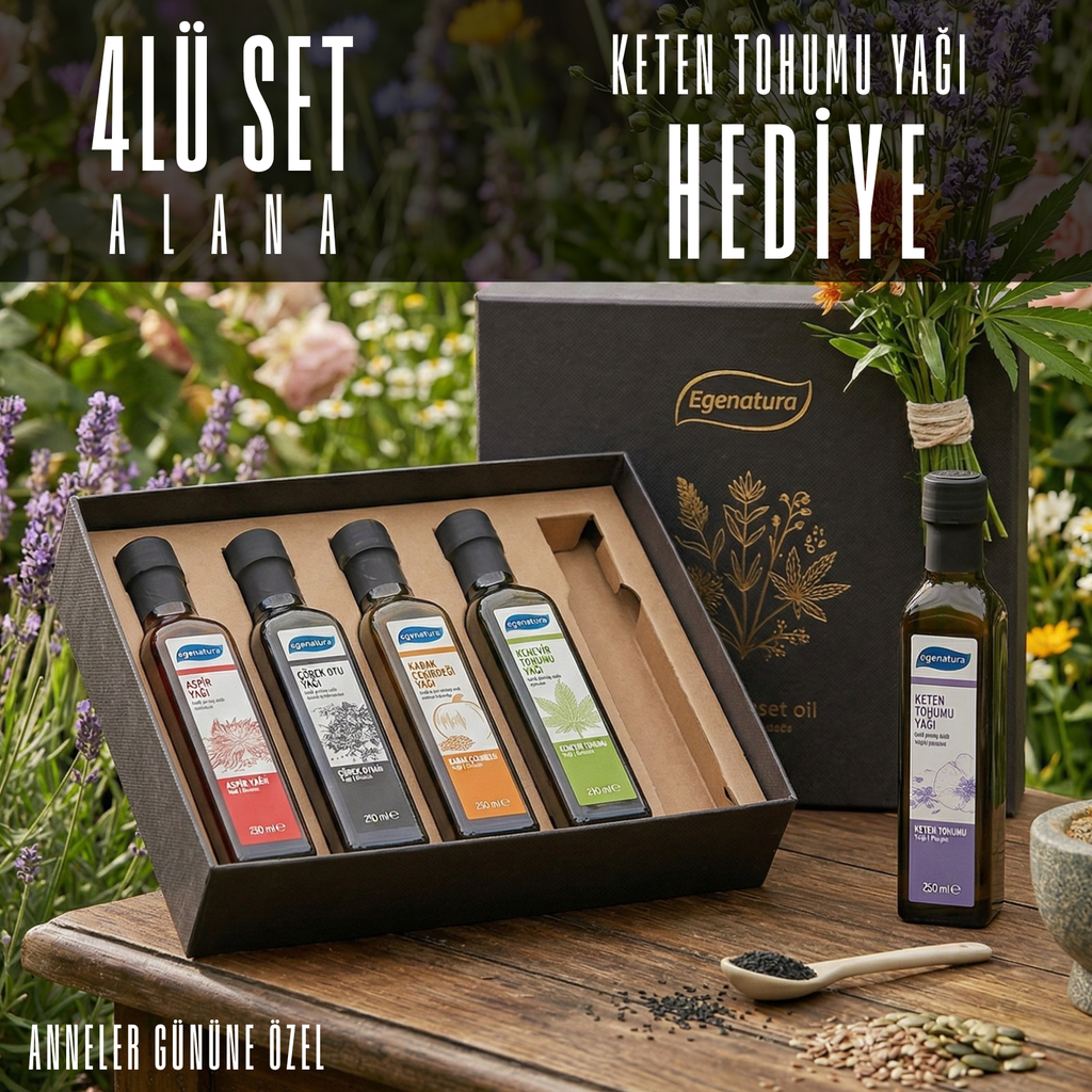 Blaundus: Kenevir +Kabak Çek.+ Chia +Aspir Yağı 4 x 250 ML Cam Şişe Soğuk Sıkım