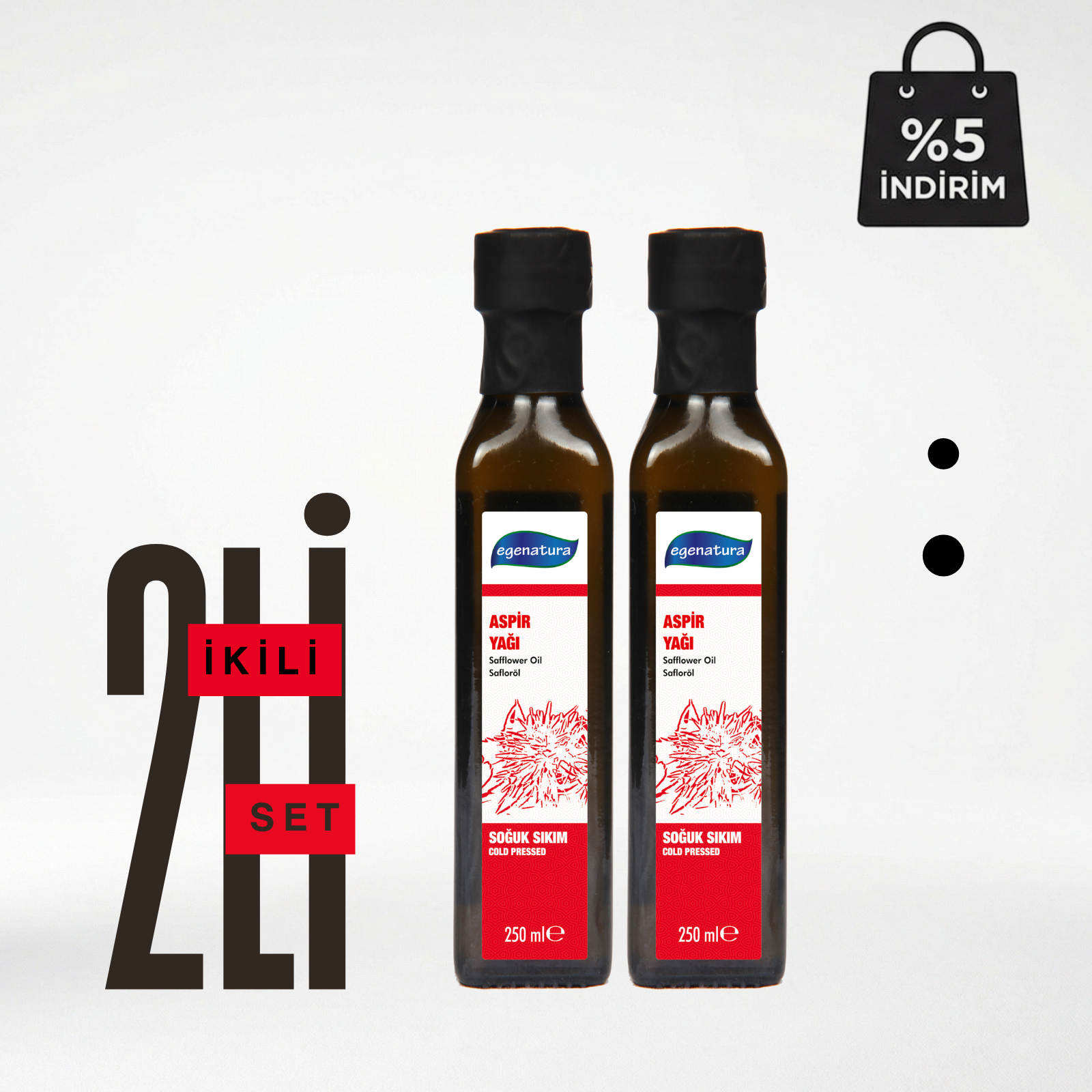 İNCELİK Aspir Tohumu Yağı 2 x 250 ml Cam Şişe Soğuk Sıkım