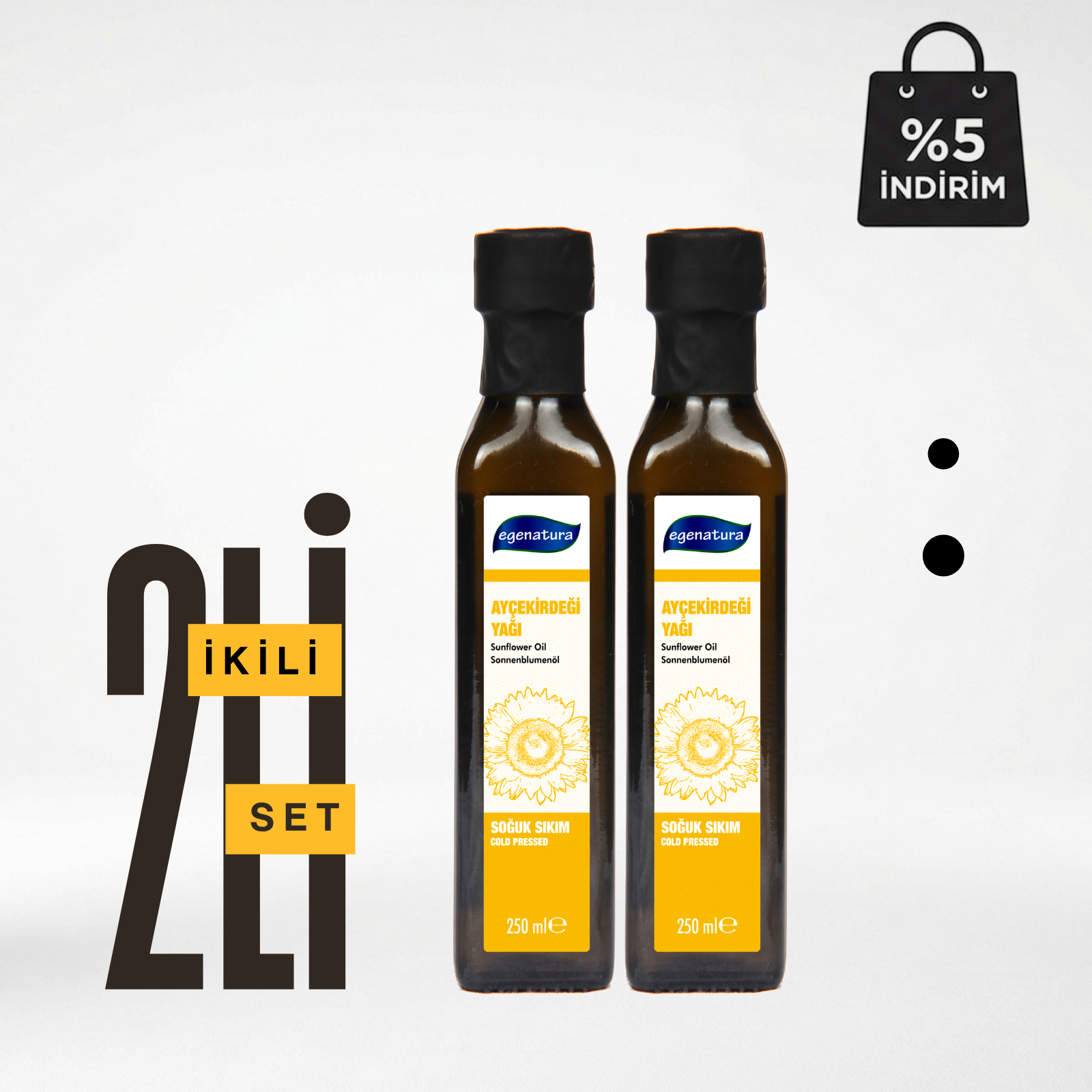 GÜNEBAKAN Ay Çekirdeği Yağı 2 x 250 ML Cam Şişe Soğuk Sıkım