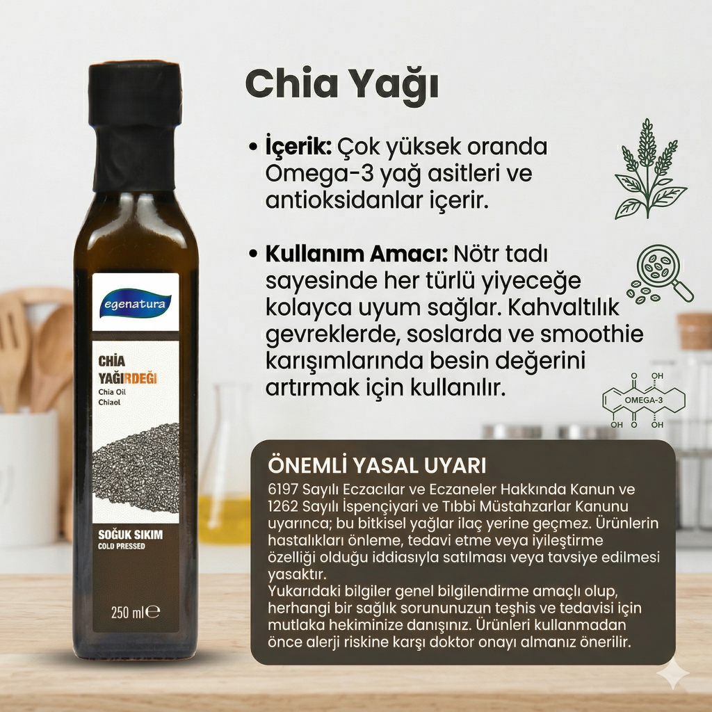 AZTEK RÜZGARI Chia Tohumu Yağı 250 ml Cam Şişe  Soğuk Sıkım