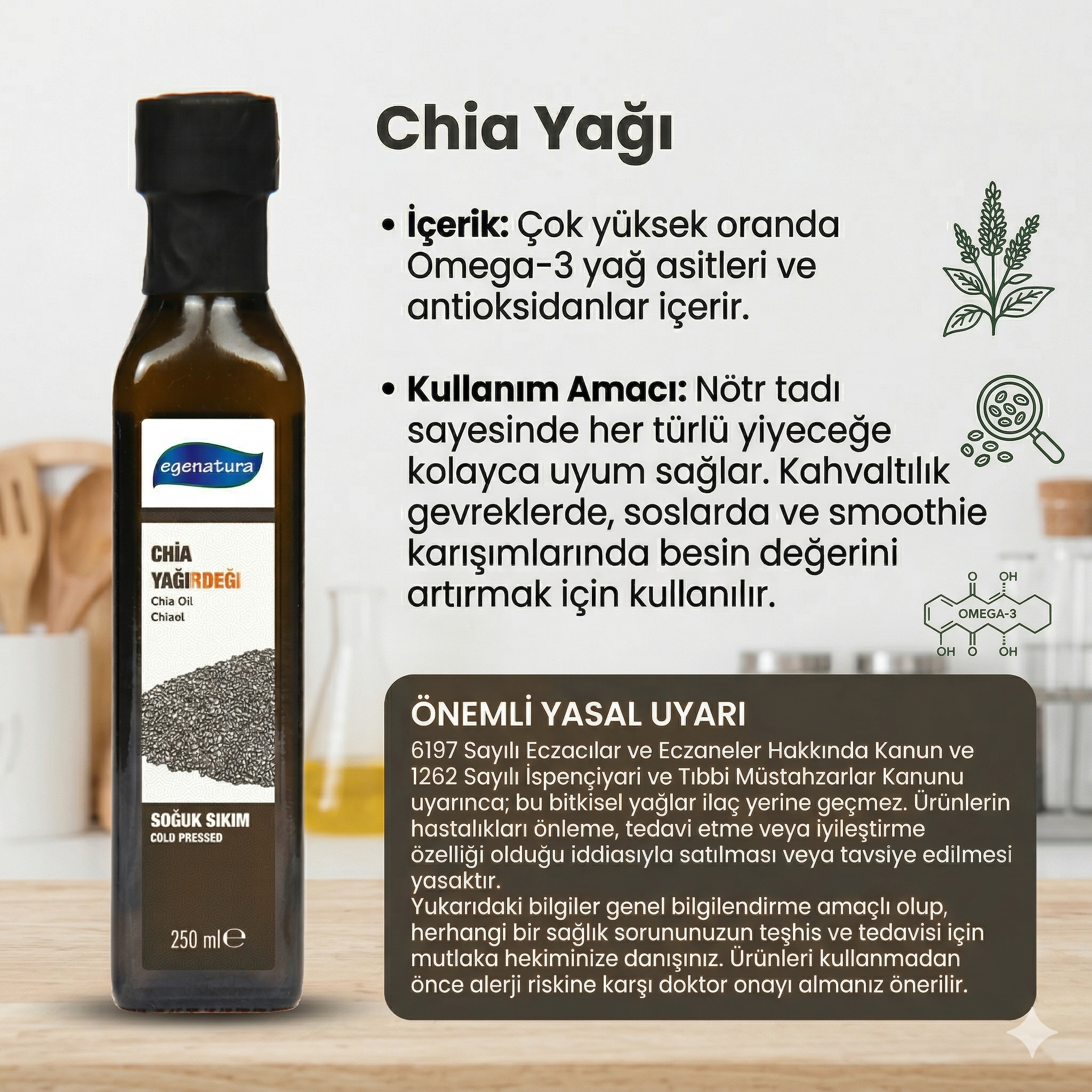 AZTEK RÜZGARI Chia Tohumu Yağı 250 ml Cam Şişe  Soğuk Sıkım
