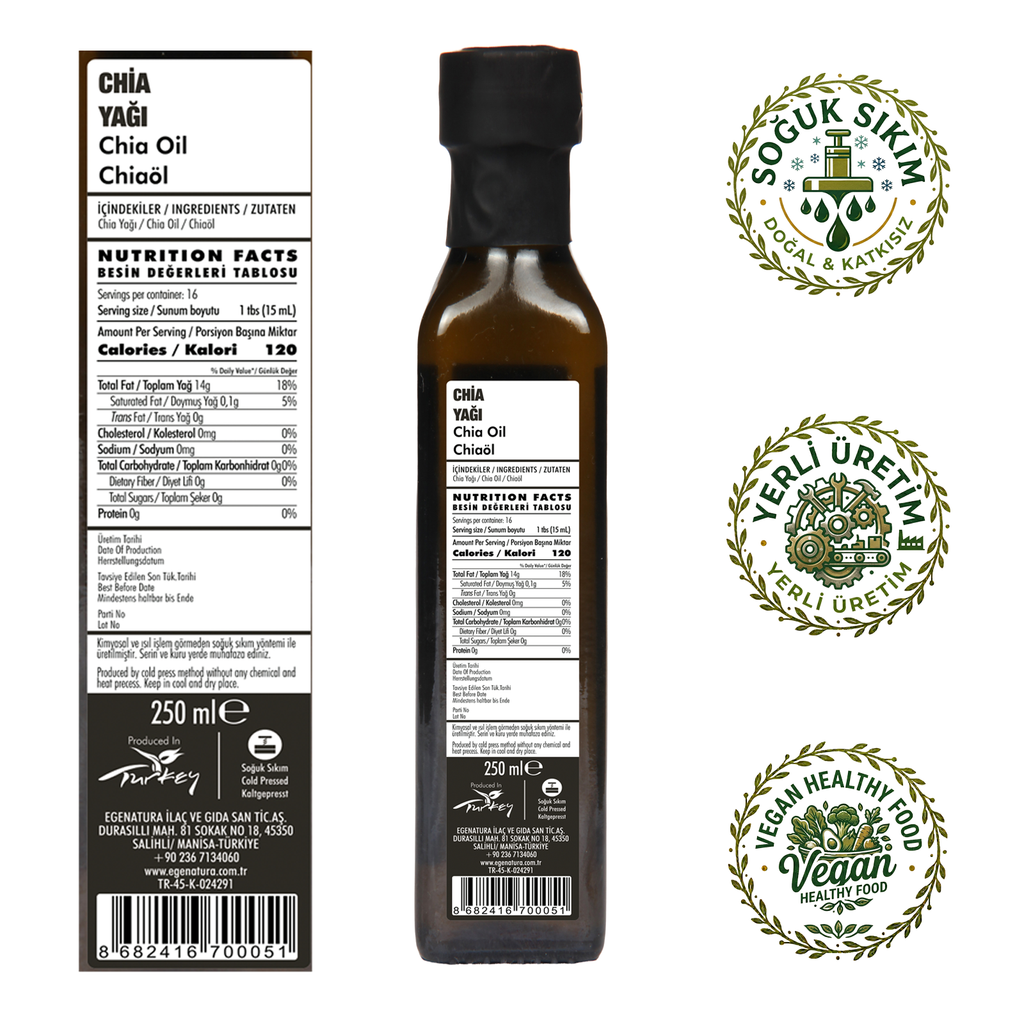 AZTEK RÜZGARI Chia Tohumu Yağı 250 ml Cam Şişe  Soğuk Sıkım