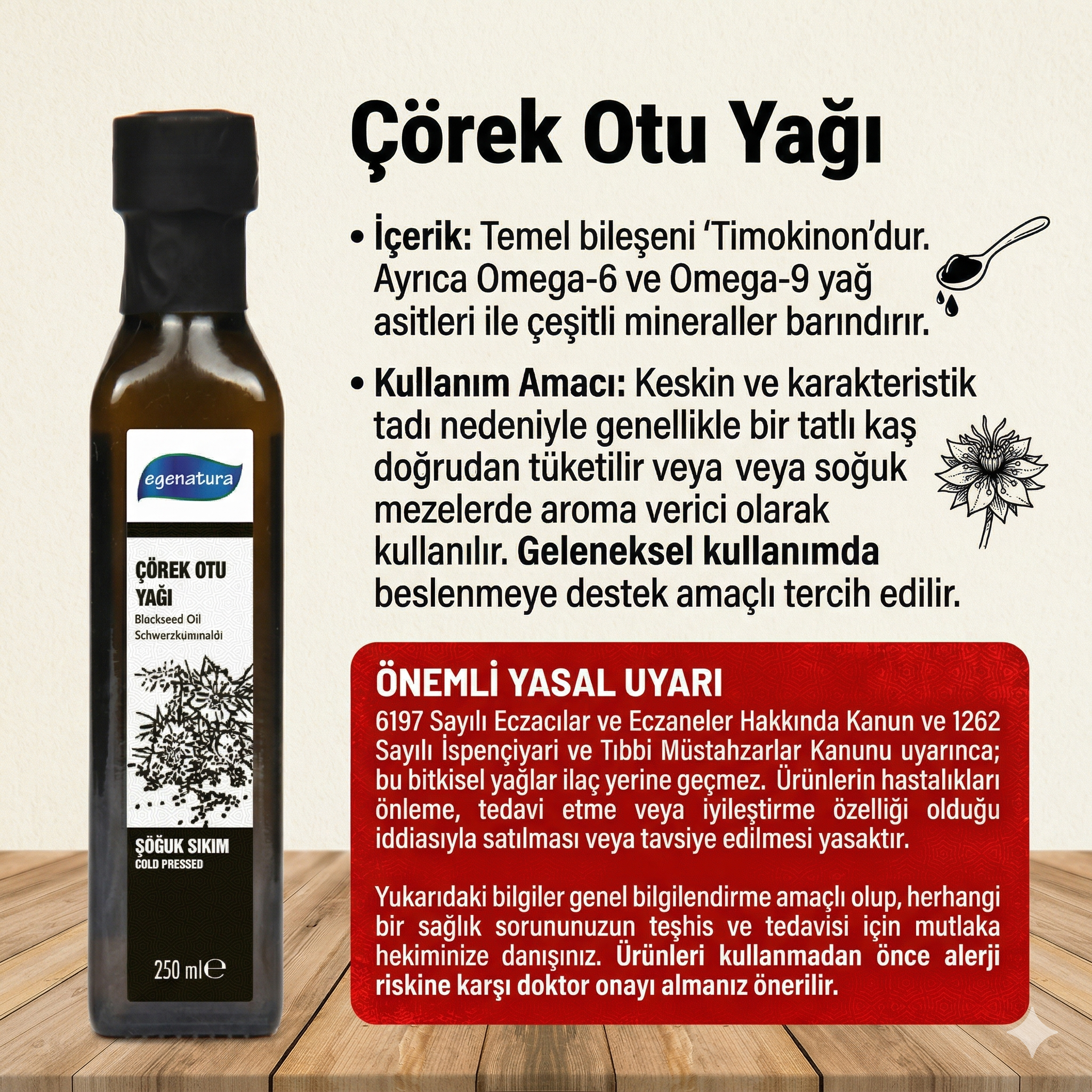 GELENEKSEL GÜÇ Çörek Otu Yağı 250 ml Cam Şişe Soğuk Sıkım