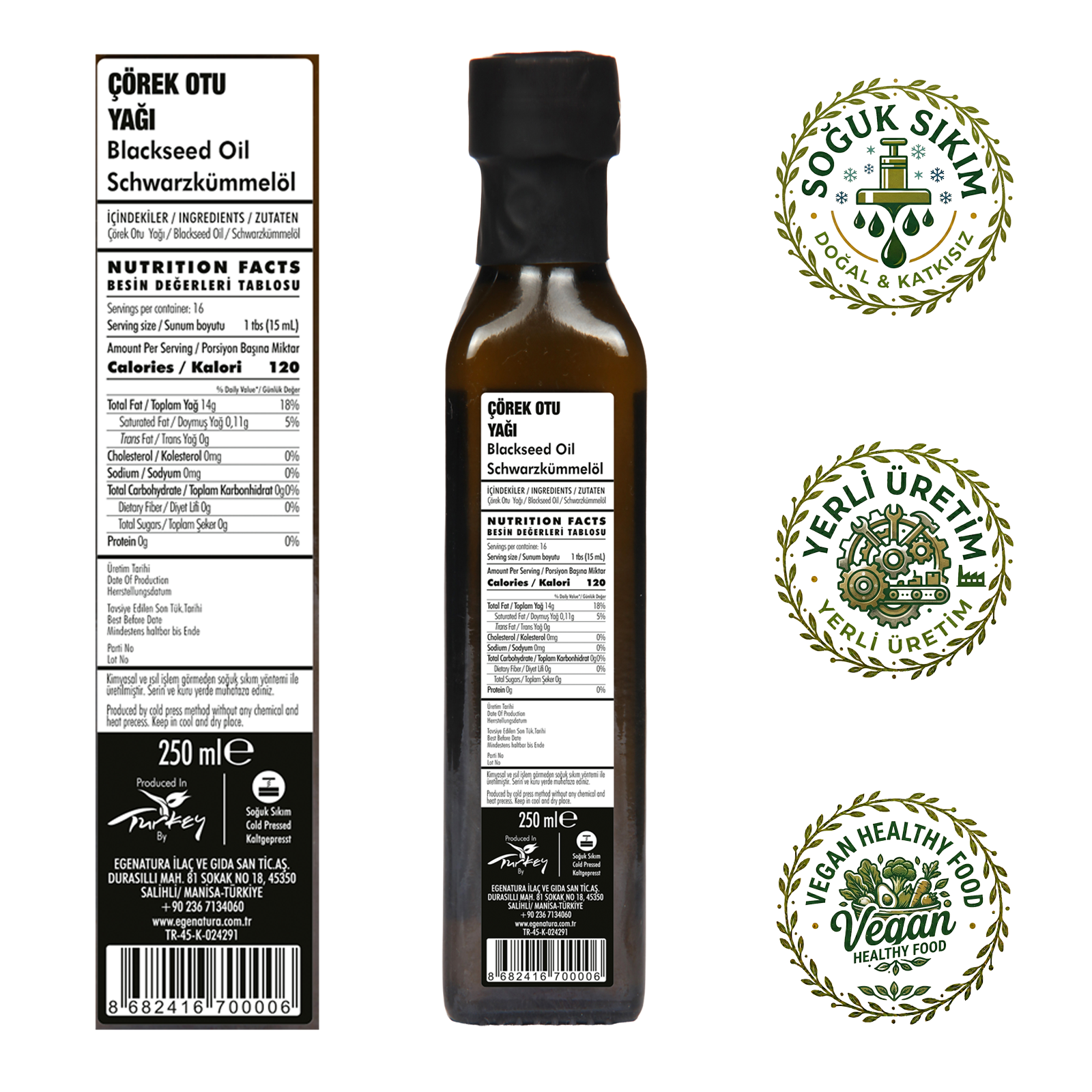 GELENEKSEL GÜÇ Çörek Otu Yağı 250 ml Cam Şişe Soğuk Sıkım