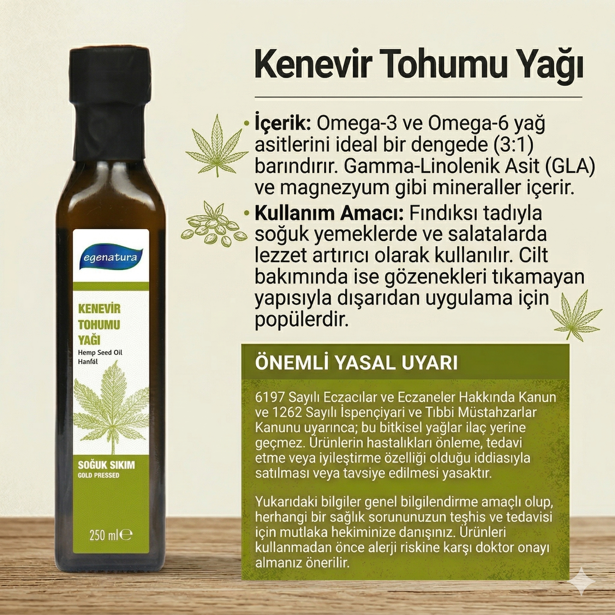 HAYAT DÖNGÜSÜ Kenevir Tohumu Yağı 250 ML Cam Şişe  Soğuk Press