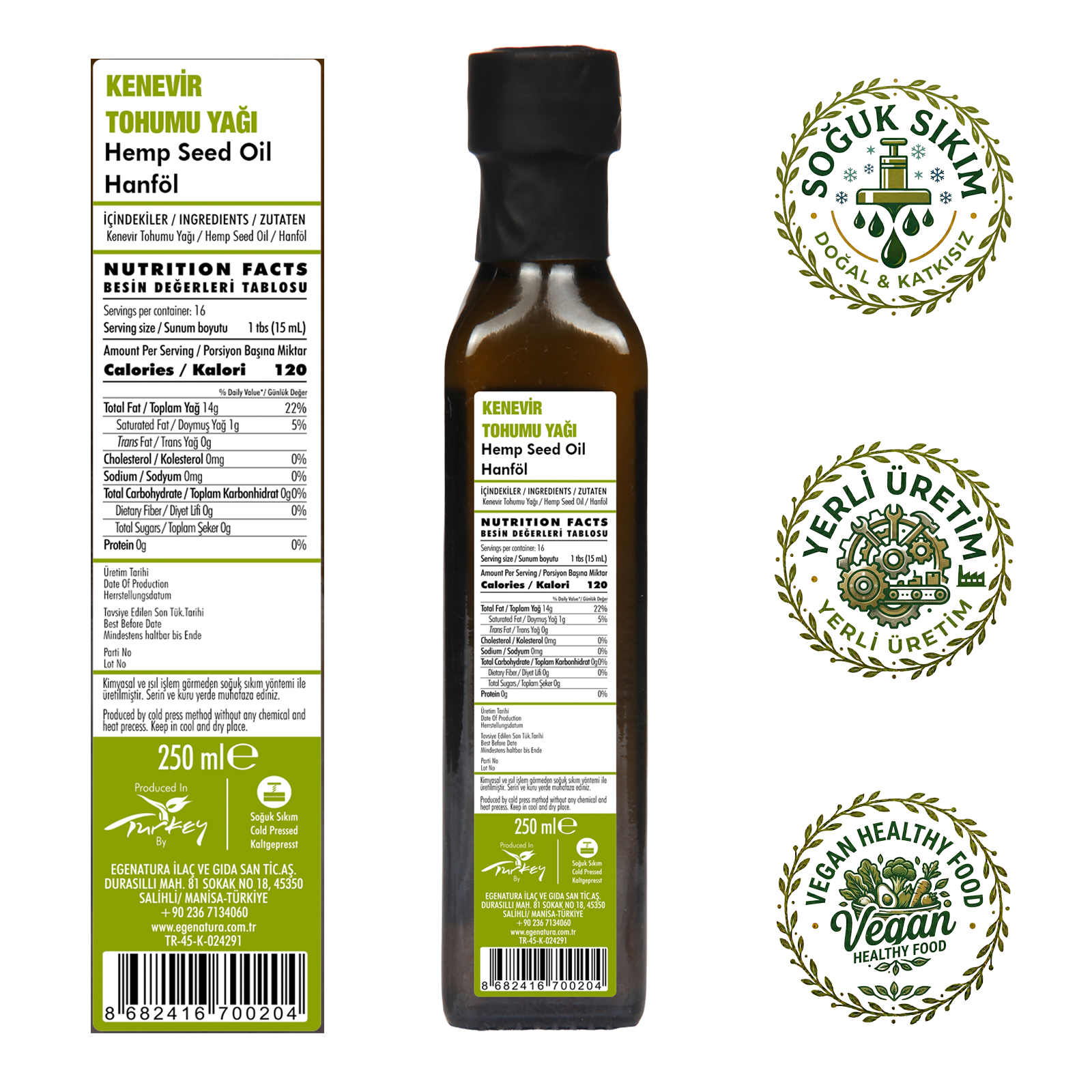 HAYAT DÖNGÜSÜ Kenevir Tohumu Yağı 250 ML Cam Şişe  Soğuk Press