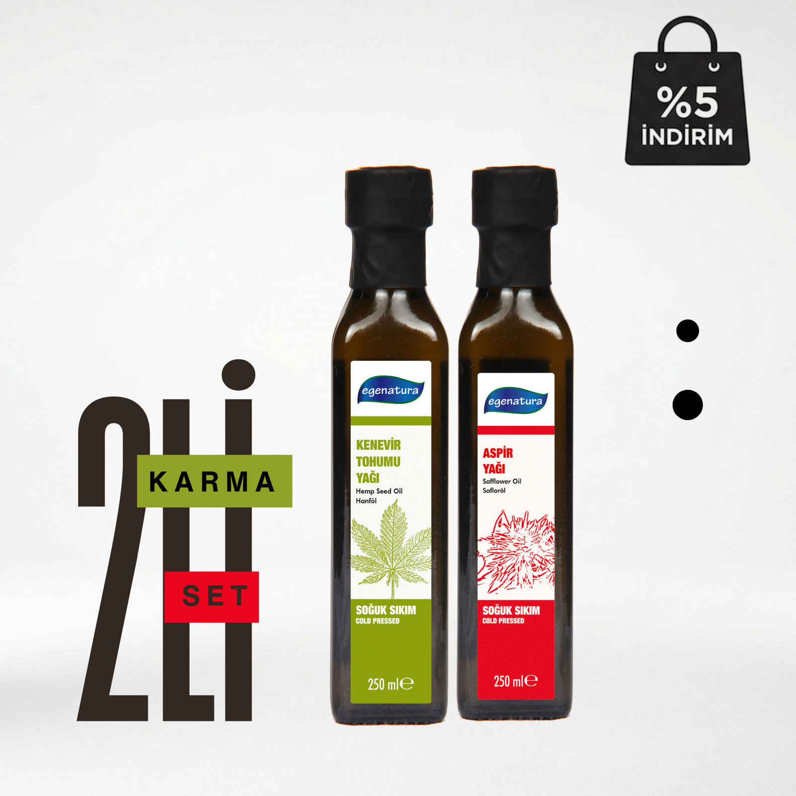 Kenevir Tohumu Yağı  + Aspir Yağı Cam Şişe Soğuk Sıkım 2x 250 Ml Cam Şişe