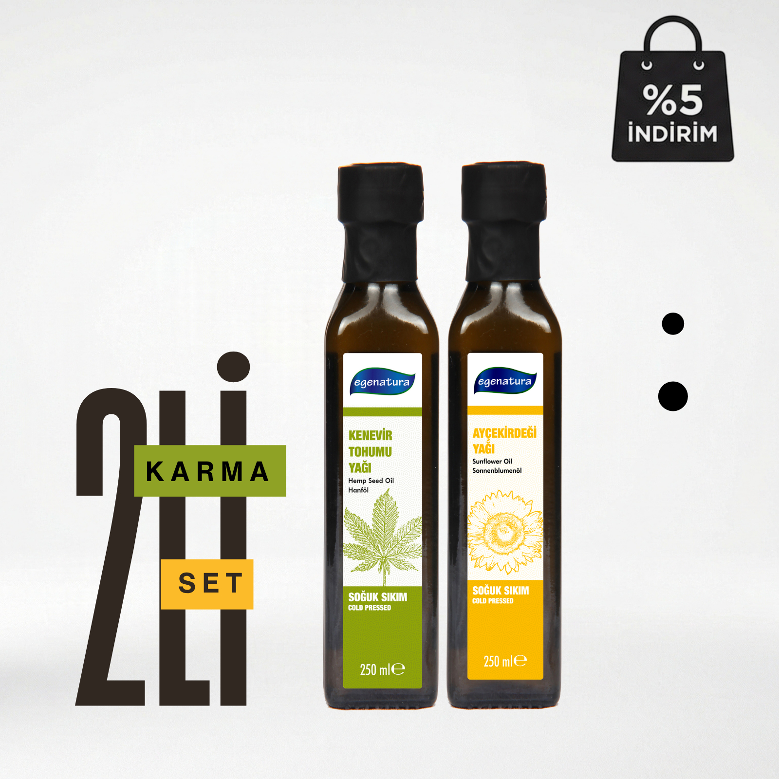 Kenevir Tohumu Yağı  + Ay Çekideği Yağı Cam Şişe Soğuk Sıkım 2x 250 Ml Cam Şişe