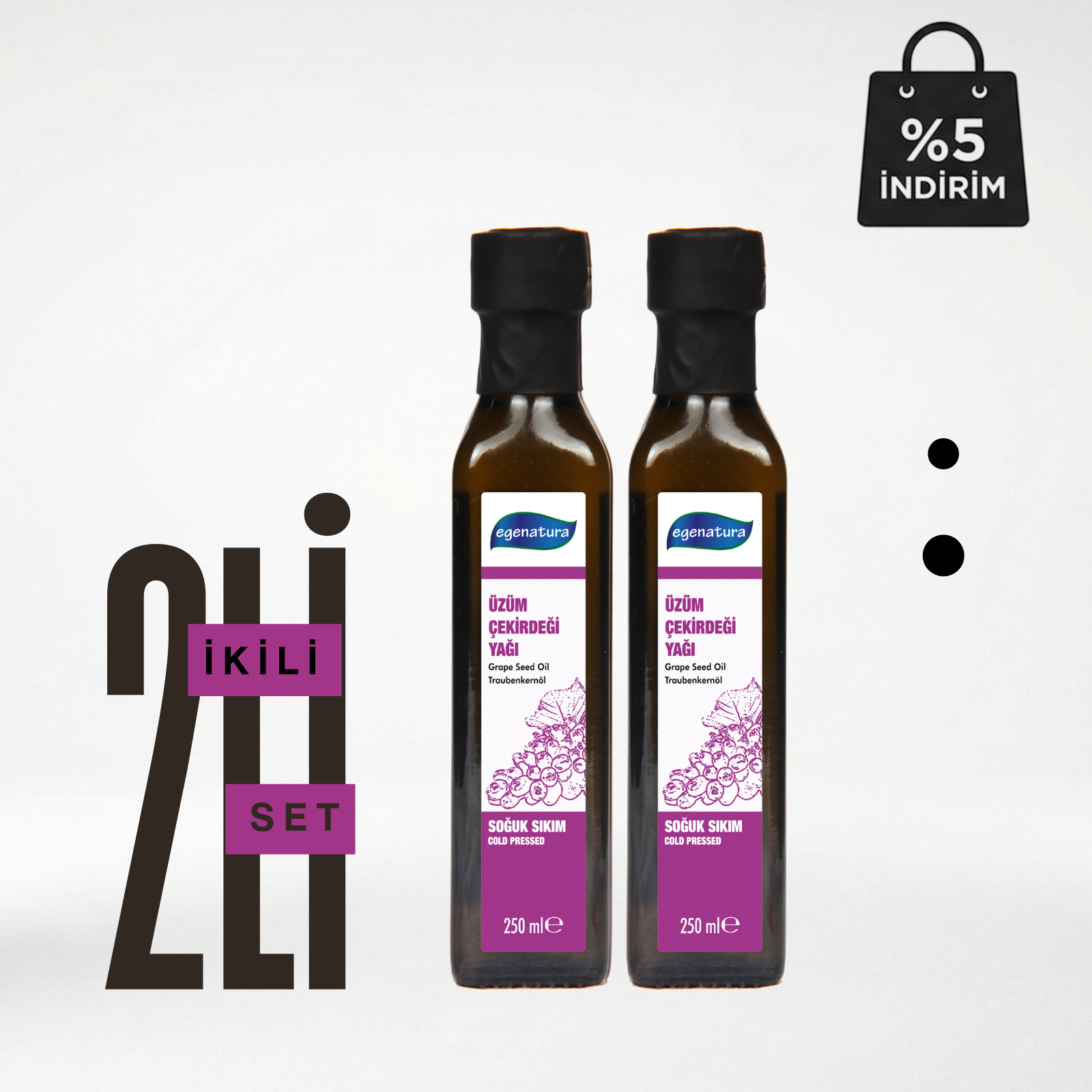 EGE NEFESİ Üzüm Çekirdeği Yağı 2 x 250 ml Cam Şişe Soğuk Sıkım